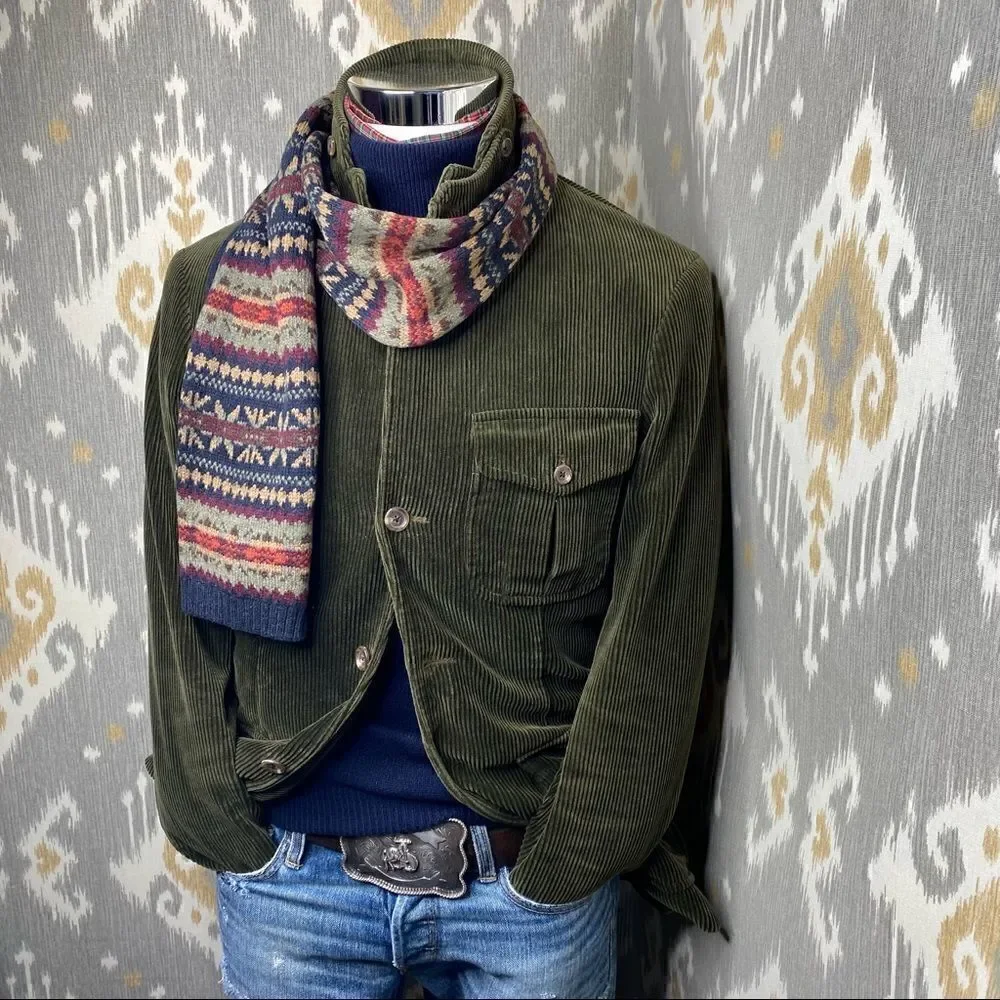 Polo Ralph Lauren Vintage Olive Green Cotton Corduroy Messenger Sport Coat